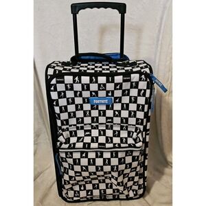 Fortnite Black & White Checkerboard Pattern Rolling Travel Luggage 17 In